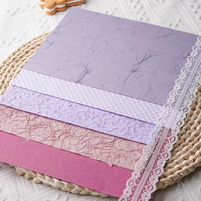 15Pcs Handmade Scrapbook Art Paper Craft Textured Colorful A5 sheet Mesh Special Paper Mix for Scrapbooking Junk Journal Journaling Supplies DIY Materials,5.8x8.2 inches (Purple)