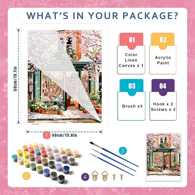 HITO Book Shop Paint by Numbers Kit for Adults 16x20 Inch Frameless | Book Shop Paint by Number for Adults, Paint by Numbers Kit for Adults Beginner for Gift Home Wall Decor