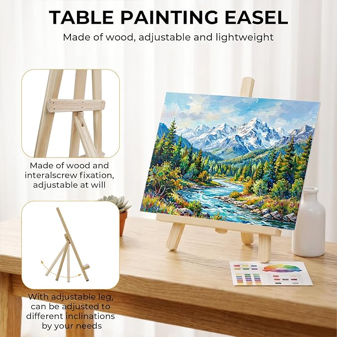 Nicpro 92PCS Acrylic Paint Canvas Set for Adults with 48 Paint for Artist | Acrylic Paints, Table Easel, 8 Canvas Panels, 12 Brushes, Paper Pad, Cleaning Cup, Sponge, Palette, Art Painting Supplies Kit