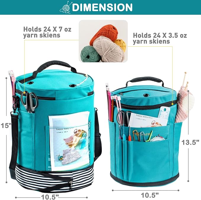 MYBAGZING Expandable Yarn Storage Organizer, Crochet Bag & Yarn Tote with Zipper Closure, Yarn Holder for Crocheting and Knitting for Yarn Skeins, Hooks, Needles,Accessories – Gift for Crafters