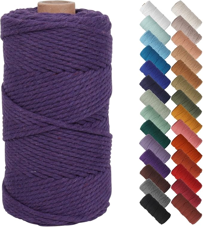 NOANTA Dark Purple Macrame Cord 3mm x 109yards, Cotton Rope Macrame Yarn | Macrame Rope Supplies, 3 Strand Twisted Cotton Yarn String, Cotton Cord for Wall Hanging, Plant Hangers, Crafts, Knitting