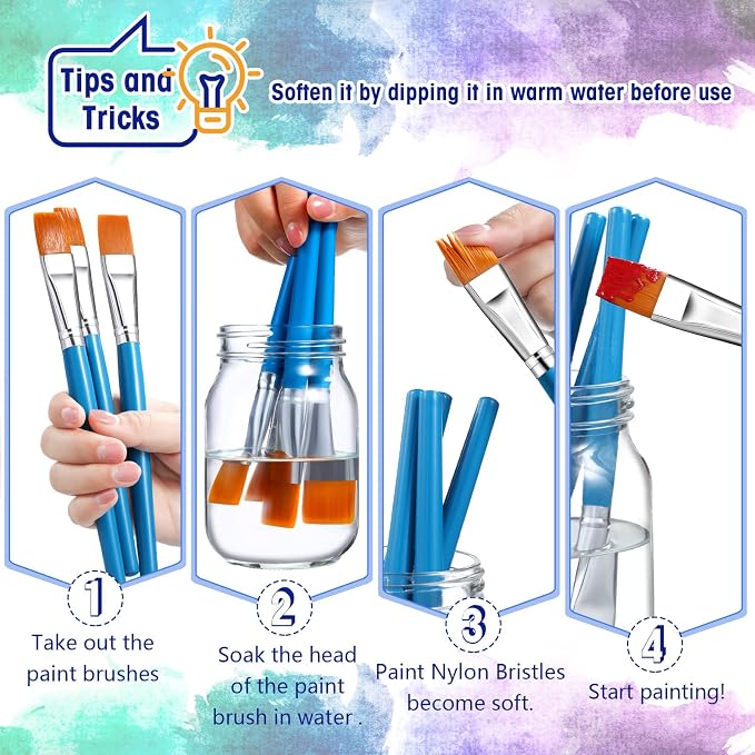 Zonon 10 Pcs 3/4 Inch Flat Paint Brushes Acrylic Painting Craft,Blue | Small Watercolor Detail Brushes for Canvas, Face Painting Craft Supplies, Works with Acrylic Oil, Bulk for Adult Artists