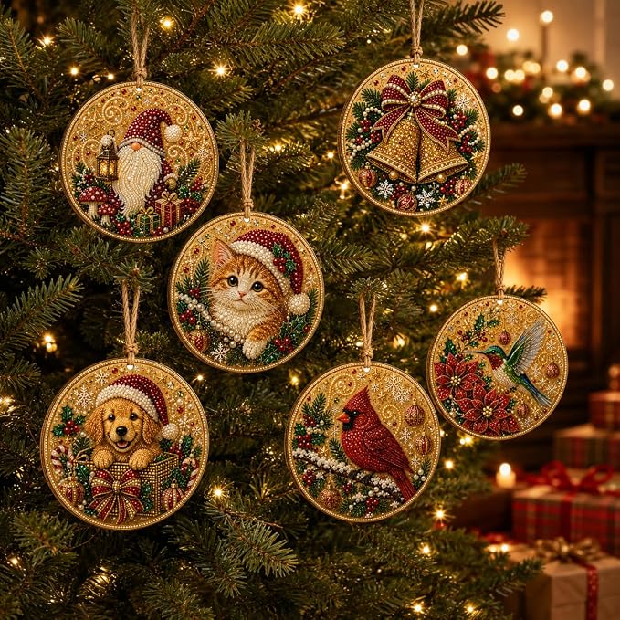 6Pcs Christmas Wooden Ornaments DIY Pearl Diamond Painting Kit (Christmas15)