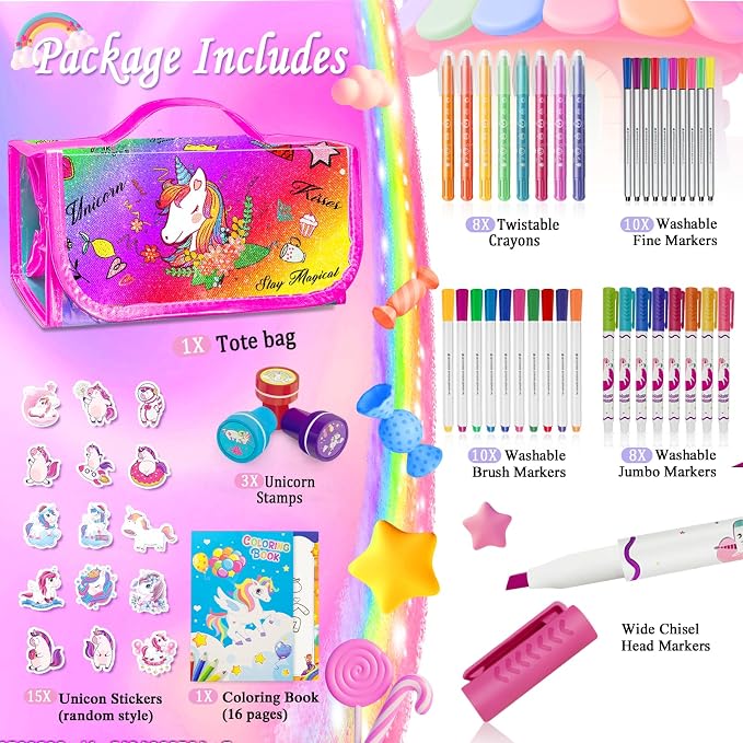 56 PCS Washable Scented Markers Set with Glitter Pencil Case, Kids Art Set