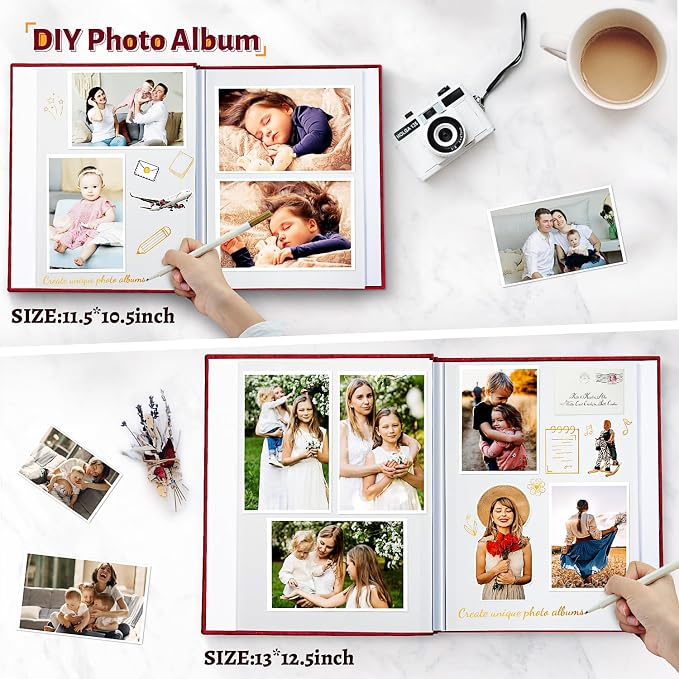 Artfeel Photo Album Self Adhesive Scrapbook,120 Pages Large Photo Book for 4x6,5x7,8x10 Pictures,DIY Album for Baby Wedding Family Travel Birthday,with Metallic Pen and Scraper