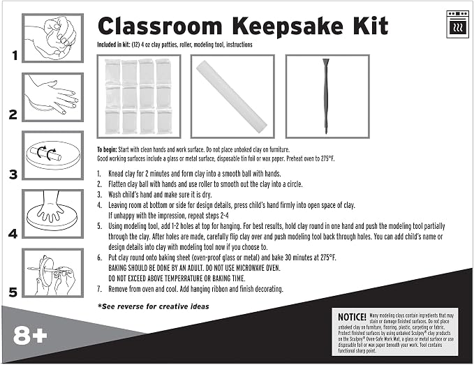 Sculpey Keepsake Polymer Oven-Bake Clay DIY Personalized Handprint Classroom Kit, Comes with Polymer Oven Bake Clay and Tools, Non-Toxic