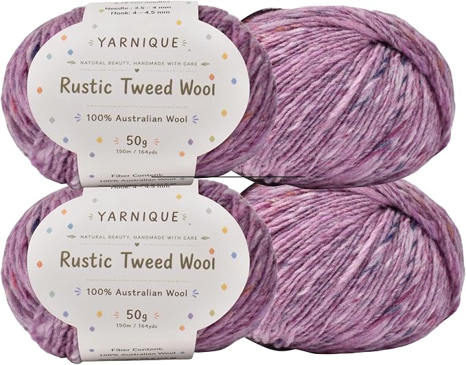 Rustic Tweed Wool Yarn, 1oo% Australian Wool, DK, 4 Skeins 200g/656yds (3150 Mauve Lilac Fleck), Natural Wool Feel | Colorful Flecks | Classic Yet Modern Style