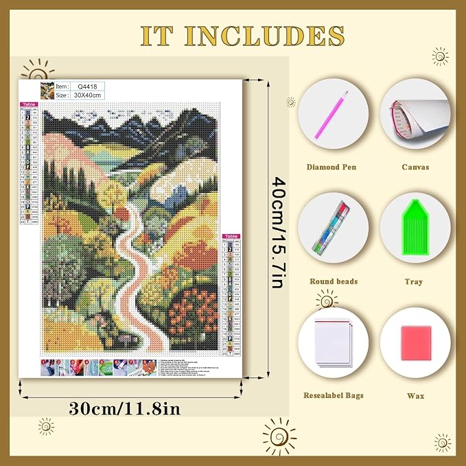 DOTSOPS Landscape Diamond Art Painting Kits Round Full Drill 11.8 x 15.7 in | DIY Paint by Diamonds for Adults,Beginner Craft Home Wall Decoration Gift