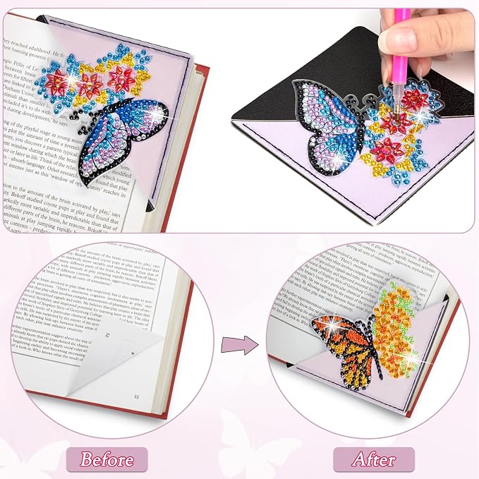 WIVICO 8Pcs Diamond Painting Bookmarks, Diamond Pearl Art Kits for Adults | DIY Bookmark,Diamond Dots Paint By Numbers Kit,Gifts for Book Lovers(Butterfly)