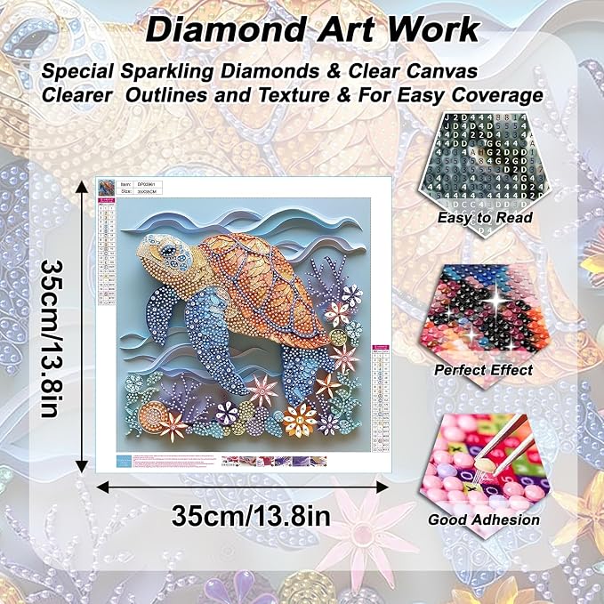 AIBOERL Diamond Art Kits for Adults，Turtle Special Shaped Diamond Painting | Special Shape Turtle Diamond Painting for Beginners DIY Rhinestone 5D Diamond dots(Gemstone Craft)Wall Art Gift 12x12IN