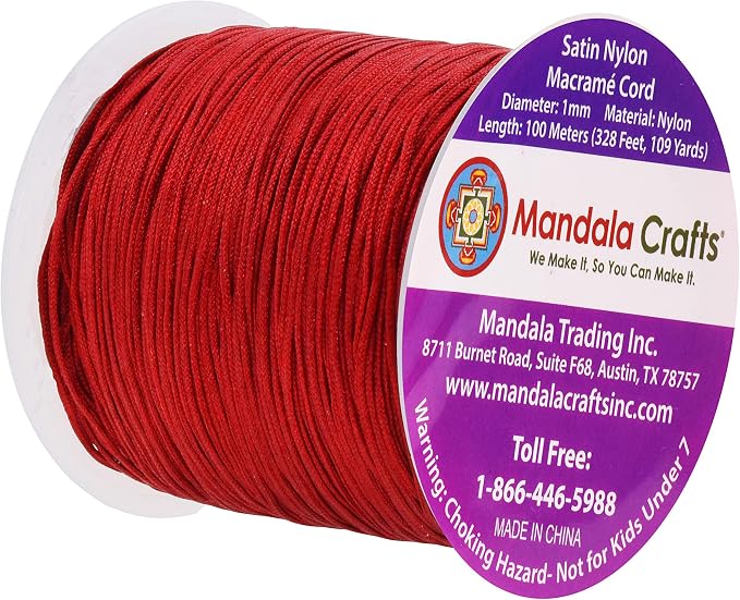 Mandala Crafts 1mm Burgundy Rattail Nylon Satin Cord for Jewelry Making