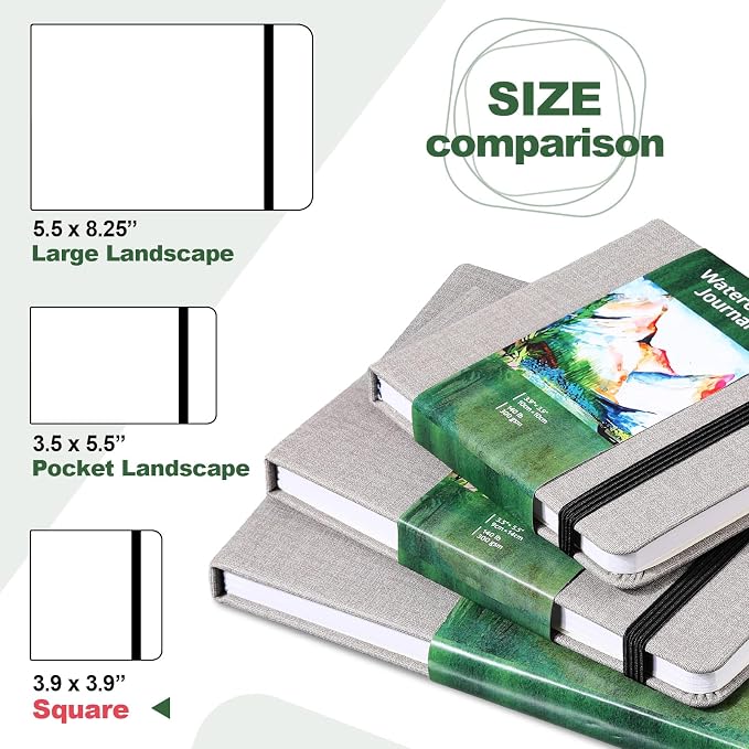 Dispowreath 2 Pack Pocket Watercolor Sketchbook Journal, 300 GSM, 3.9x3.9 in
