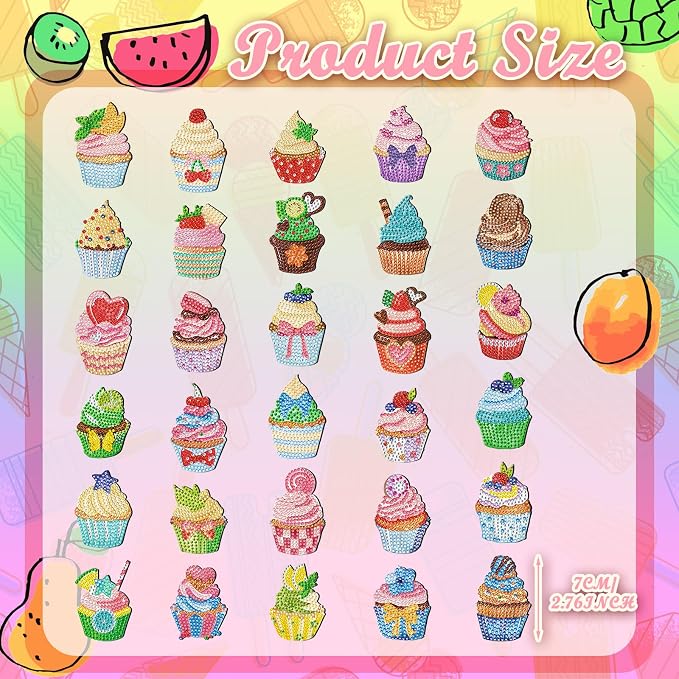 Remuuly 30 Pcs Cupcake Diamond Painting Magnet Diamond Art Kits for Adults | Cake Refrigerator Magnets, Cupcake 5D Rhinestone, Fridge Magnetic Sticker, Small Diamond Club Gifts, Beginner DIY Crafts