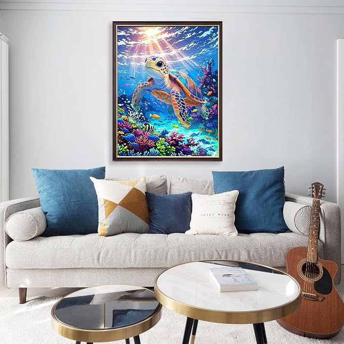 Yunruily Paint by Numbers for Adults - Sea Turtle Adult Paint by Numbers,Sea Turtle Painting by Numbers for Adults for Home Wall Decor and Birthday Gifts 16x20inch