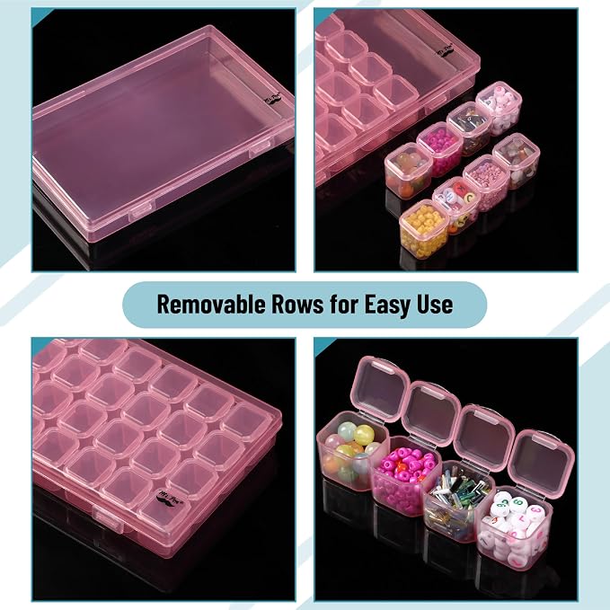 Mr. Pen- Bead Storage Containers, 28 Grids, 2 Pack, Transparent Pink | 160 pcs Label Stickers, Transparent, Small Bead Organizer Box, Diamond Art, Diamond Painting Organizer