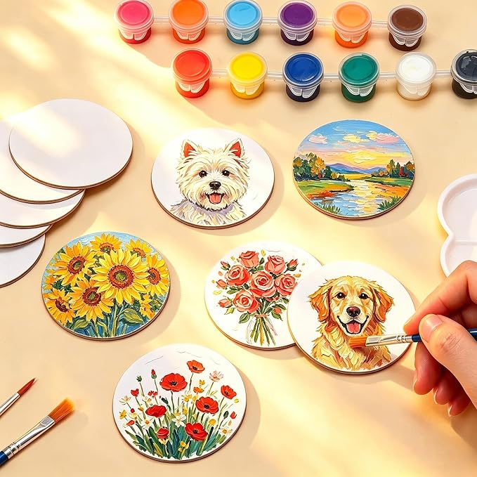 72Pack 2.5x2.5IN Round Mini Canvas Magnets, Small Magnetic Paint Canvas | Non-toxic, Ideal for Acrylic, Watercolor, Oil Painting, DIY Magnet Kit, Refrigerator Decor