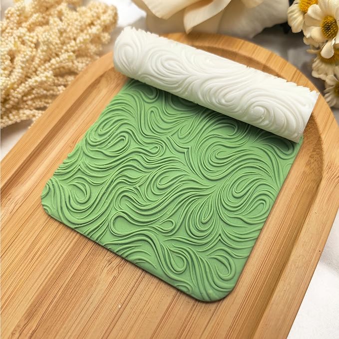 Polymer Clay Texture Roller Work with Polymer Clay Cutters for DIY Earrings Jewelry Making Craft Supplies(Linear Water Ripple Pattern)