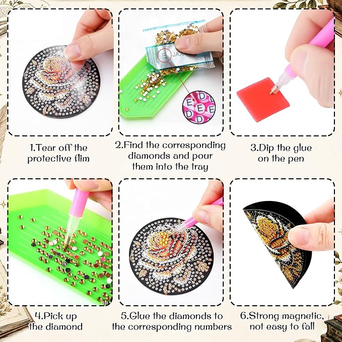Zonon 12 Pcs Rose Flower Diamond Art Magnets, Flowers Fridge Magnets Adults | Diamond Painting Stickers, Sparkling Rose Designs, Easy to Apply on Refrigerator for Home Kitchen Decor
