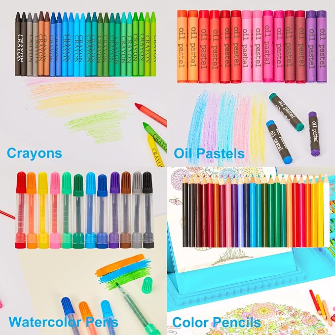 KINSPORY Art Set for Kids, 290 Pack Double-Side Easel Drawing Kits (Blue)