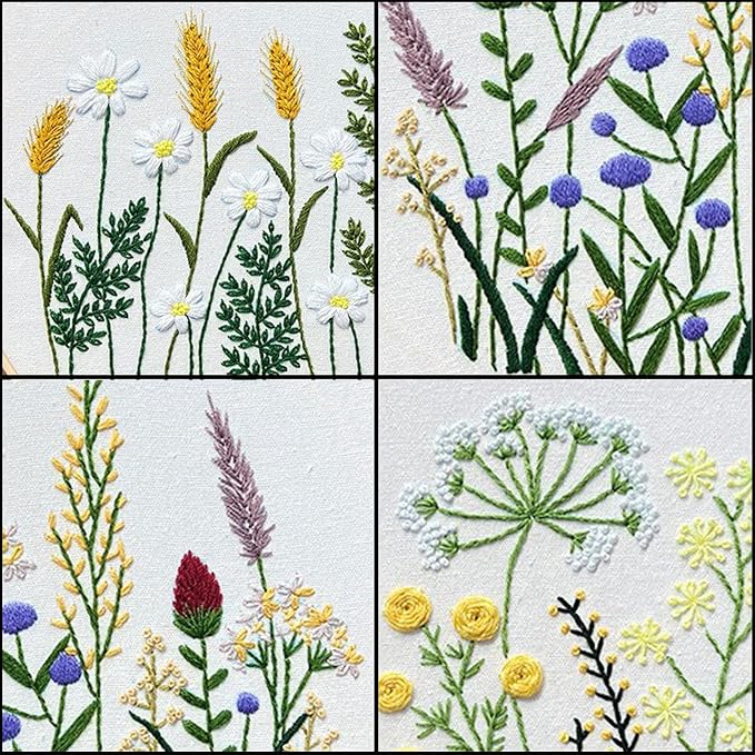 CHIYOSING Embroidery Kit for Beginners Adults, 3 Floral Pattern to Learn Over 30 Different Stitches,Includes Step-By-Step Instructions,Sharp Scissors and 2 Exquisite Hairpins and Multiple Accessories