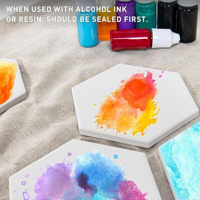 24 Pcs Ceramic Tiles for Crafts White Ceramic Coasters for Crafts with Cork Backing Pads Blank Unglazed Tiles for Painting Alcohol Ink Acrylic Pouring DIY Coaster Hexagon