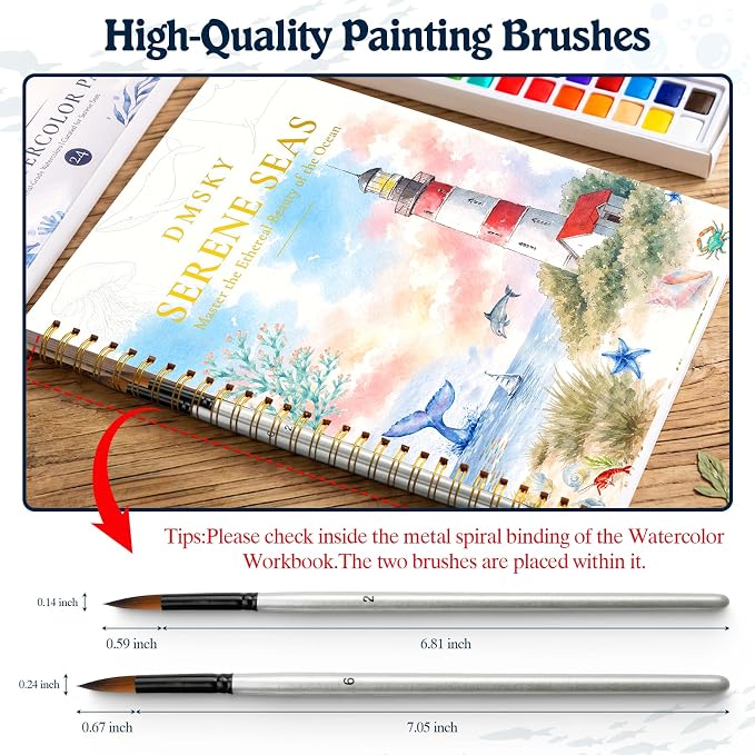 Watercolor Workbook for Beginners,18 Serene Seas Sceneries Water Coloring Book,Relaxing & Easy to Paint Water Coloring Book with 24 Colors-Perfect for Gifting to Creativity & Joy for Adults