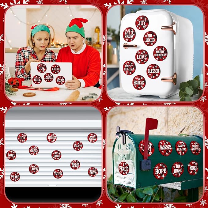 Zonon 12 Pcs Christmas Diamond Art Magnet Kits for Fridge | Xmas Diamond Painting Magnets, Black and Red Buffalo Plaid,DIY Craft Gifts, for Refrigerator Lockers Cars DIY Home Decor