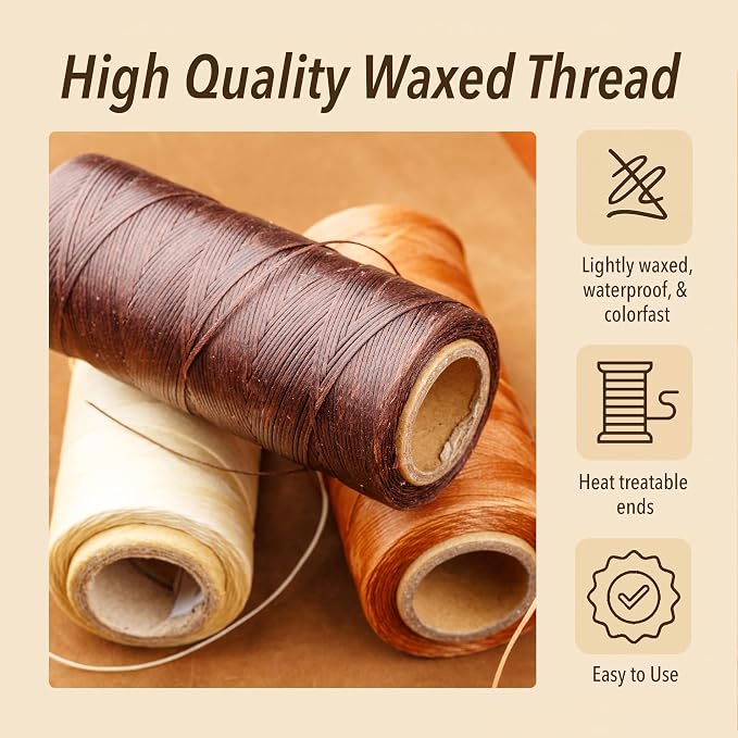 Mandala Crafts 210D 1mm Natural Flat Waxed Thread for Leather Sewing
