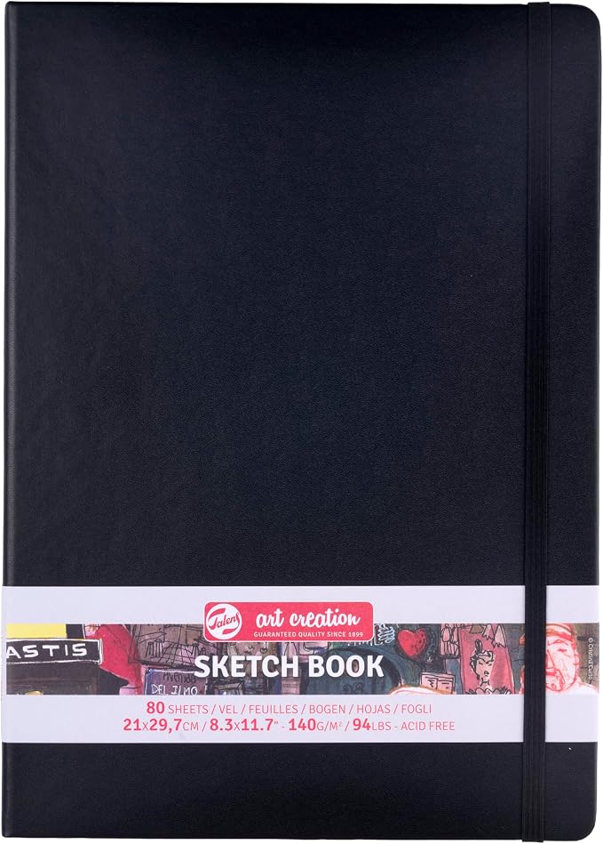 Talens Art Creation Sketchbook, 140 GSM/90 lbs, Black, 8.27 x 11.69 in