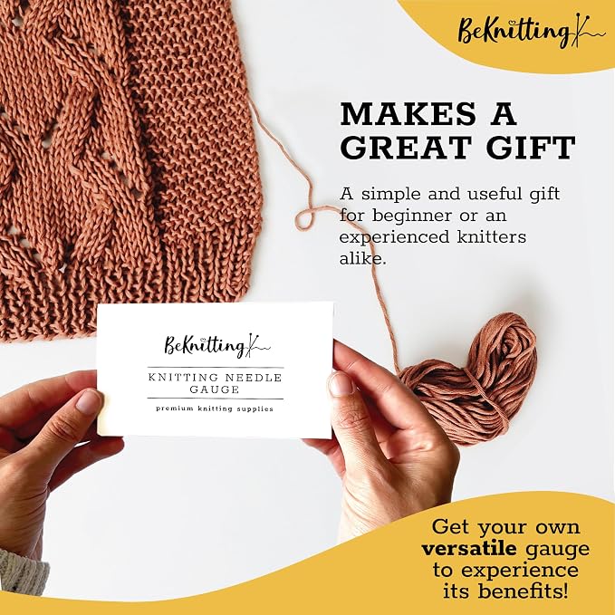 BeKnitting Knitting Needle Gauge Sizer Tool for Knitting Needles & Crochet Hooks, Yarn & Swatch Ruler - Sitch Saver | Holiday Gifts, Gift-Ready Box