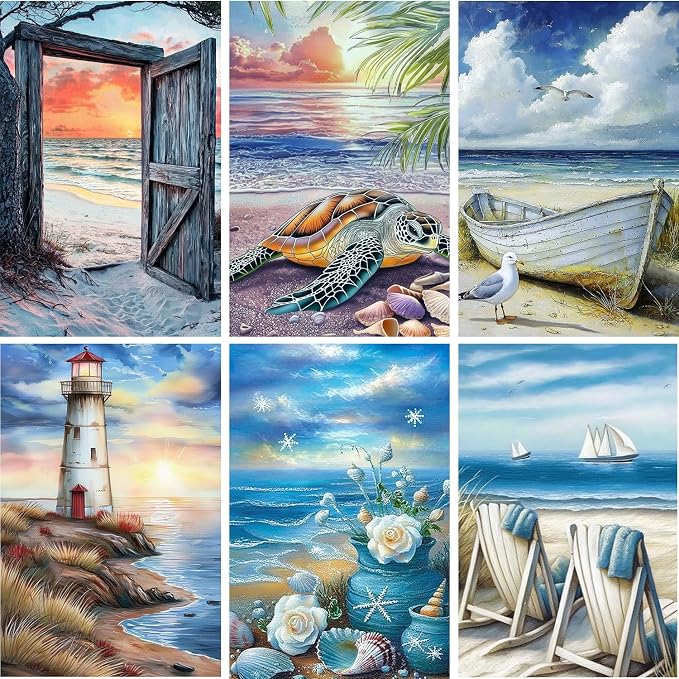 DOZEEZOP 6-Pack Diamond Art Kit for Adults, 5D Diamond Painting 12x16 Inch | Coastal pictures, Full Round Drills, Home Wall & Shelf Decor, Beginner-Friendly DIY Craft, Stress Relief, All-Occasion Gift