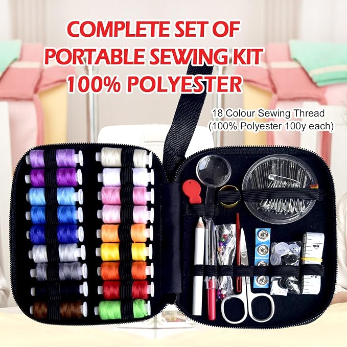 Sewing Kit with Case Portable Sewing Supplies for Home Traveler, Adults, Beginner, Emergency, Contains 18 Sewing Thread, Scissors, Needles, Measure etc,Black(7 Pack)