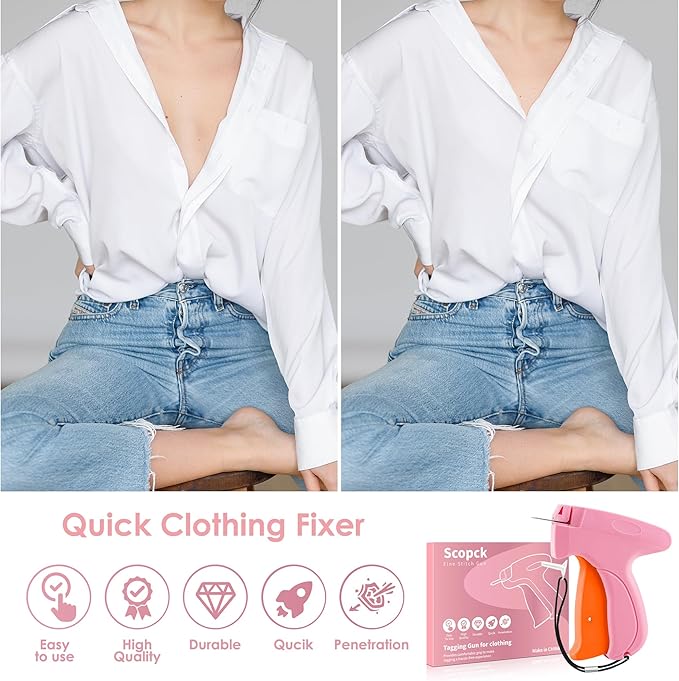 Stitch Gun for Clothes - Handheld Stitch Gun Quick Clothing Fixer - Tagging Gun - Includes 6 Needle, 1000 Black Fasteners & 1000 White Fasteners