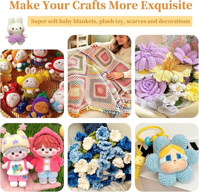 Coopay Skinny Chenille Yarn, Lightweight Soft Yarn for Crochet & Knitting | 12 Colors Crochet Yarn Set - 600g Total, Velvet Yarn for Colorful Crafts, Blankets, Plush Dolls, Decorative Handmade Works