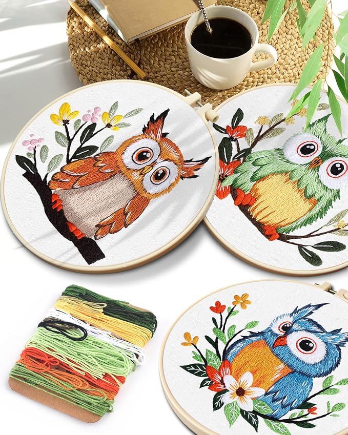 TINDTOP Embroidery Kit for Adults, Owl Embroidery Practice Kit