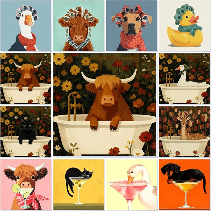 Nezyo 12 Sets Animals Paint by Numbers Kit with Frame for Adult Beginners, DIY Acrylic Paint Canvas for Painting Party, Classroom Activity Birthday Gift, 8 x 8 Inch (Animal)