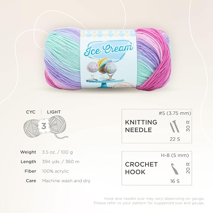 Lion Brand Yarn, Ice Cream Crochet Yarn, Ube, Multicolor, 3 Pack