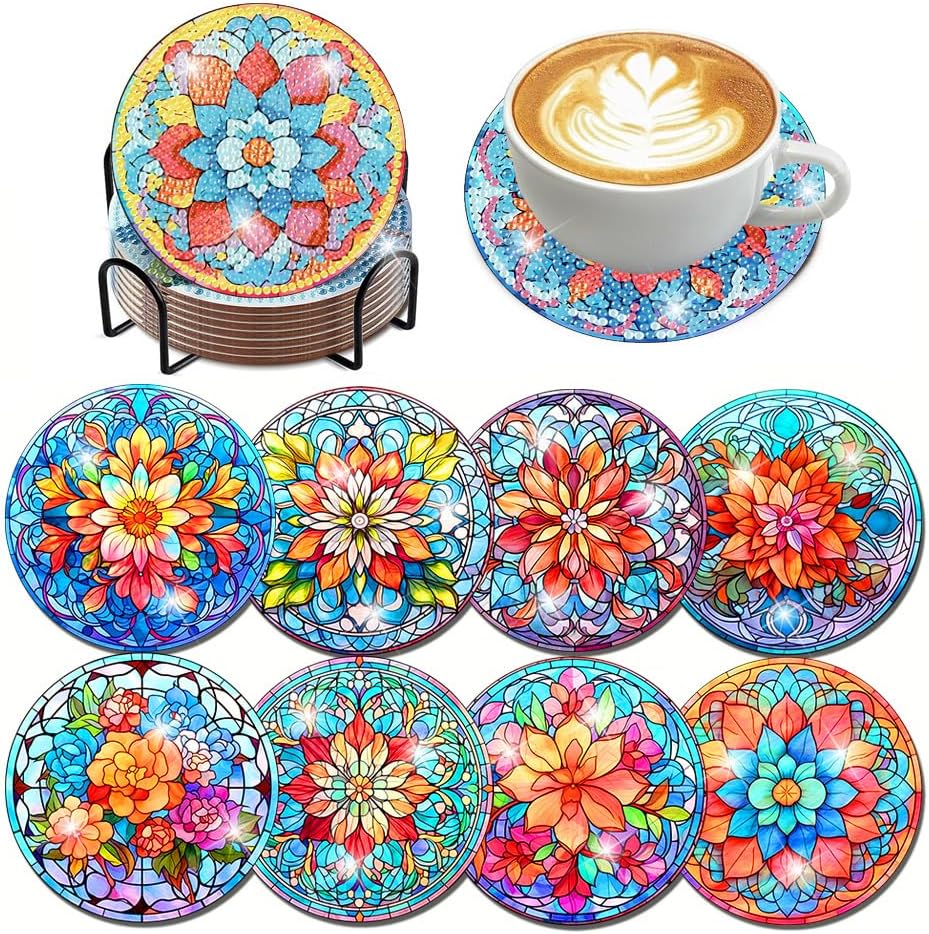 ijbnhd Mandala Diamond Painting Coasters Kit with Holder