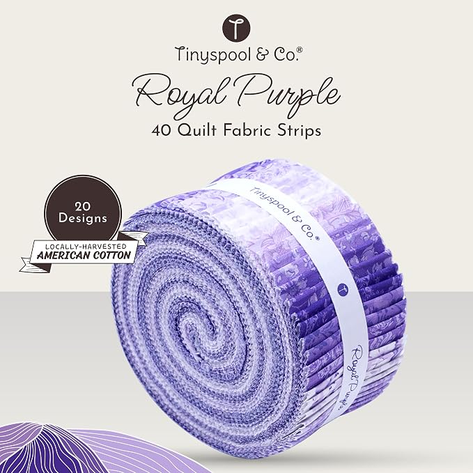 Tinyspool & Co.'s Twirlie Roll 40 Precut Quilting Fabric Strips for Quilting Supplies, Crafting, and Sewing, Soft Cotton Strip for Blanket, Rug, Upholstery, Home Decor, and Purse Making, Royal Purple