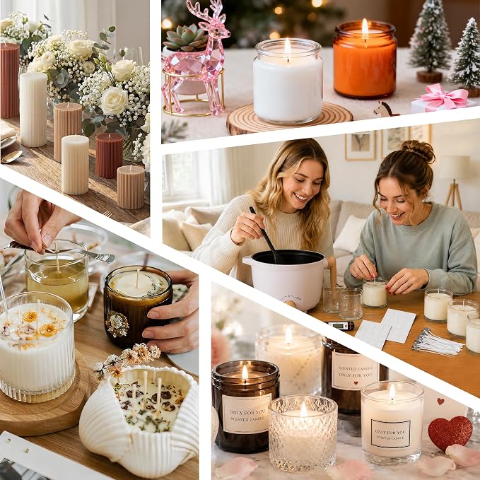 AOTOIE Candle Making Kit with Wax Melter, Soy Wax for Candle Making, DIY Candle Making Supplies, Starter Candle Kit for Women Adult Beginner, Included 1.1IB Natural Soy Wax with Wicks