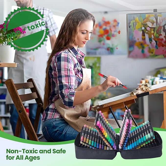 120 Colors Acrylic Paint Markers,Dual Tip Acrylic Marker Set With Fine Tip and Brush Tip Contain Metallic,Glitter,Neon,Morandi,Skin Tone Series for Rock Painting,Egg,Wood,Glass,Fabric,Crafts