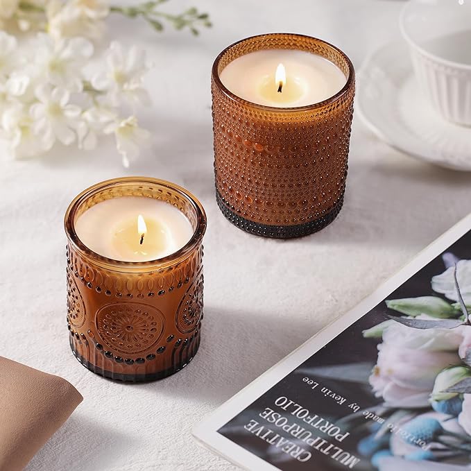 12Pack Amber Candle Jars - 3 Styles Candle Jar with Lids for Any Décor