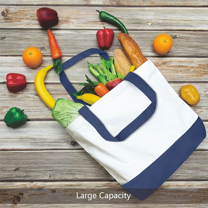 TOPDesign 1-Pack Super Strong Large 12oz Cotton Canvas Tote Bag, Reusable Grocery Shopping Cloth Bag, Fashionable Two-Tone Totes for Crafts, DIY Your Creative Designs
