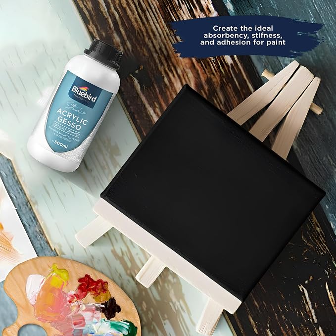 BLUEBIRD Studio Acrylic Gesso - Liquid Gesso Primer for Arylic Painting, Surface Prep Medium (Black, 16.9 Fl Oz)