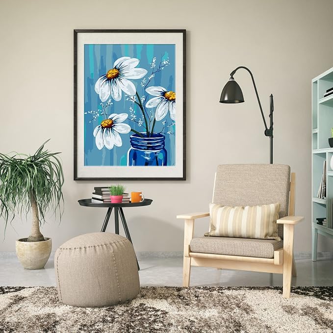 Ginkko Paint by Numbers for Adults Kids Beginners with Wooden Frame Easy Acrylic on Canvas 12x16 inch with Paints and Brushes, Vase Flower(Include Framed)