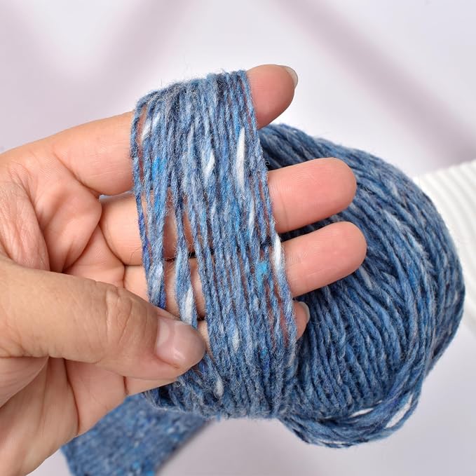 Rustic Tweed Wool Yarn, 1oo% Australian Wool, DK, 4 Skeins 200g/656yds (3148 Denim Blue Fleck), Tweed Wool Yarn for Crochet | Soft Structure | Beautiful Stitch Texture