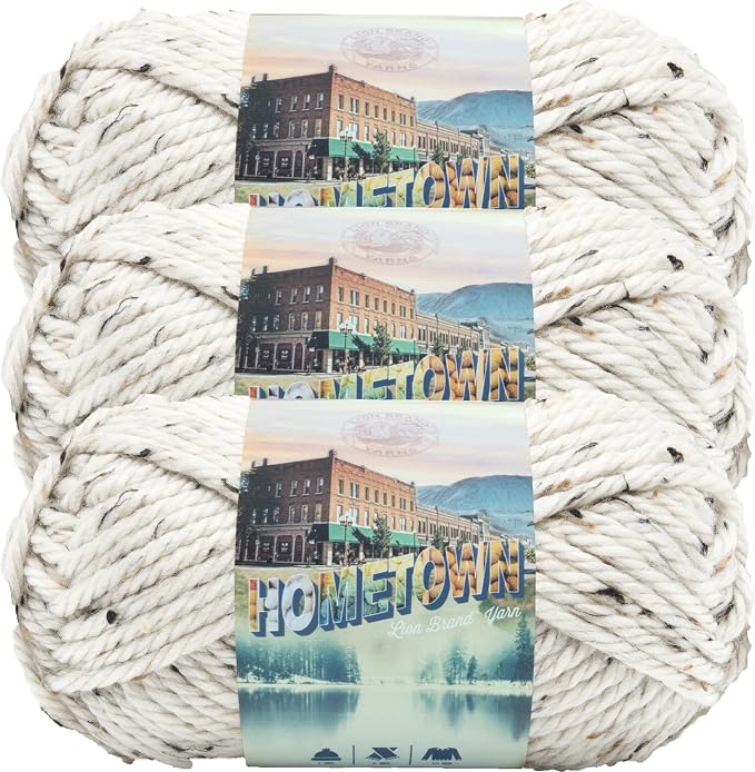 Lion Brand Yarn Hometown Yarn, Super-Bulky Yarn for Knitting, Crocheting, and Crafting, 3 Pack, Aspen Tweed | Super Bulky Acrylic Fiber for Warm Crochet Blankets, Knit Winter Hats, Chunky Cardigans, Soft Scarves, Weaving