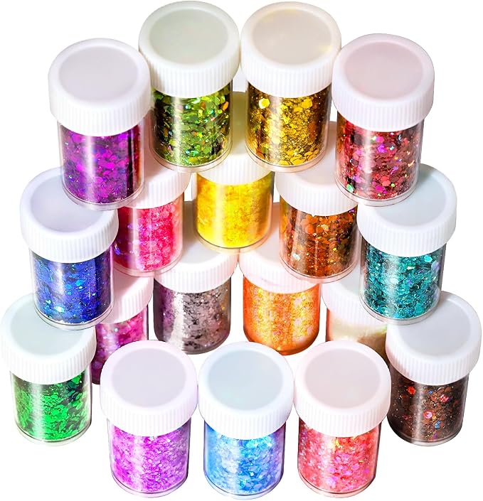 LEOBRO Chunky Glitter, 18 Jars Craft Glitter for Resin, Crafts, Tumbler DIY Arts and Crafts, Total 270g