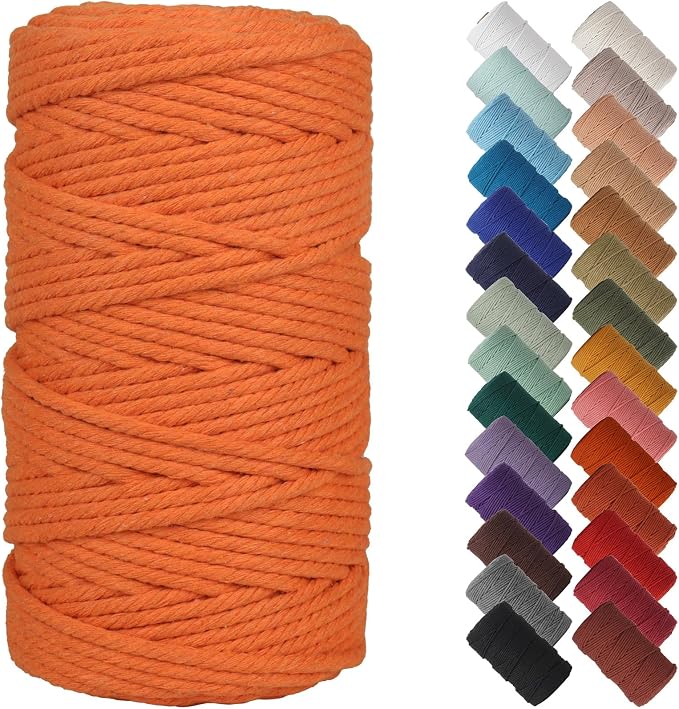NOANTA Orange Macrame Cord 4mm x 109yards, Colored Cotton Rope Macrame Yarn | Macrame Rope Supplies, 3 Strand Twisted Cotton Yarn String, Cotton Cord for Wall Hanging, Plant Hangers, Crafts, Knitting