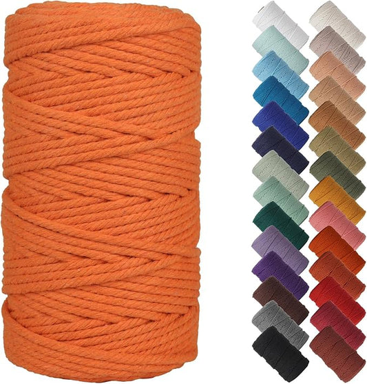 NOANTA Orange Macrame Cord 4mm x 109yards, Colored Cotton Rope Macrame Yarn | Macrame Rope Supplies, 3 Strand Twisted Cotton Yarn String, Cotton Cord for Wall Hanging, Plant Hangers, Crafts, Knitting